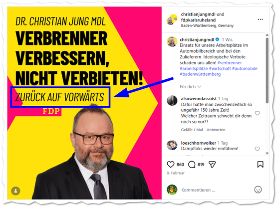 Wahlplakat FDP: Verbrenner verbessern, nicht verbieten.