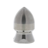 Photo of something that kinda looks like a bullet, but with a flared base. Just kind of a minimalist Christmas tree made of shiny chrome