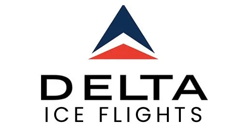 logo featuring the Delta Airlines widget symbol and the text "DELTA ICE FLIGHTS”