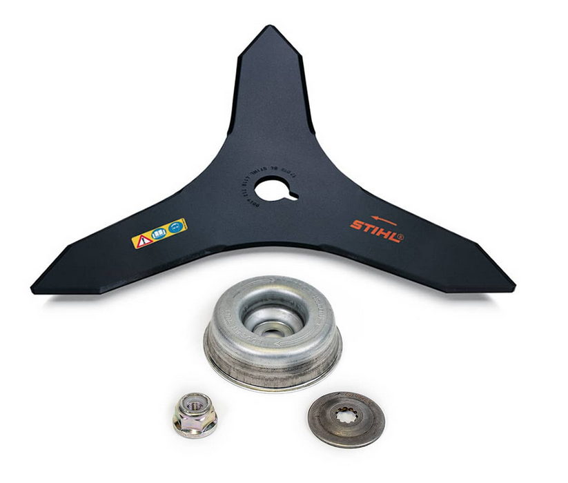 a Y shaped metal cutting disk. Basically we'll be hitting grass, brambles and snowdrops with a rotating metal plate shaped like the Klingon Empire's logo rotating 1000s times per minute.