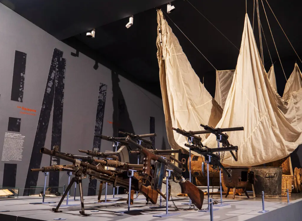 At the Museum of the National Resistance in Champigny-sur-Marne, France, exhibits include guns that were dropped by Allies for use by resistance members. Credit...Cecilia Galli