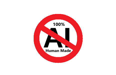 NO AI symbol with 100% Human Made in the circle