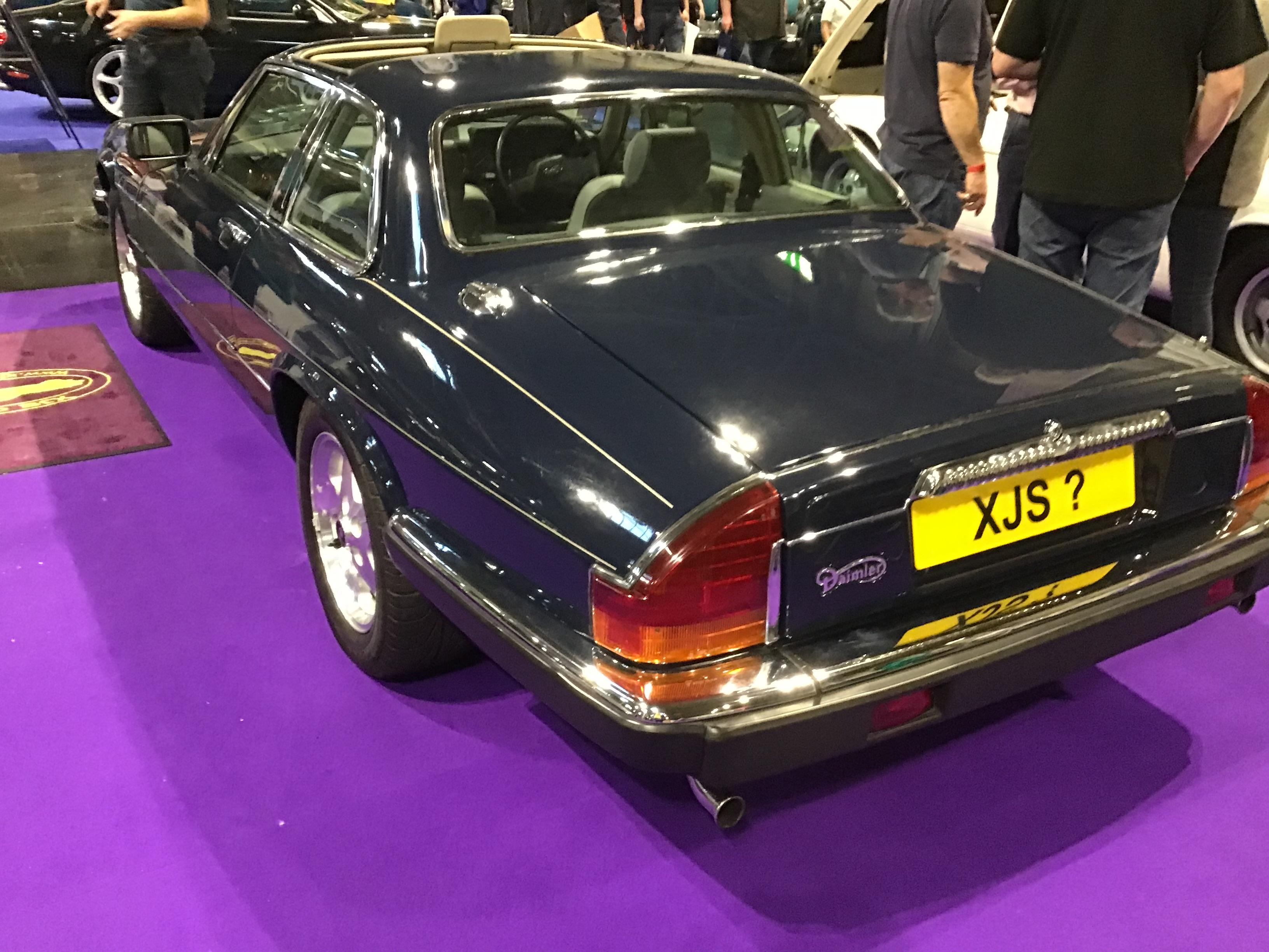 Blue Daimler XJ-S prototype, rear quarter view
