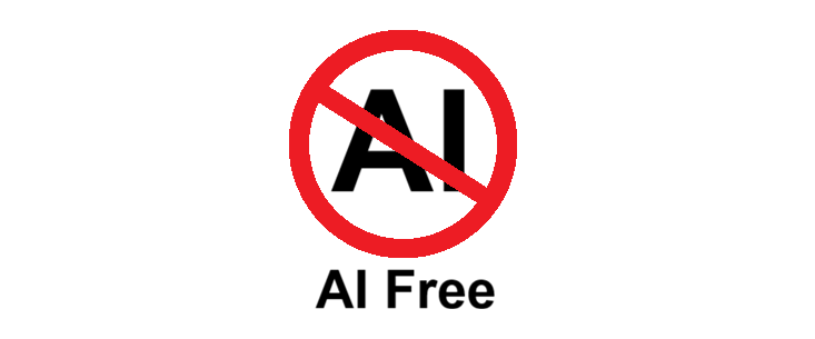 AI Free logo red circle with AI crossed out and text AI Free