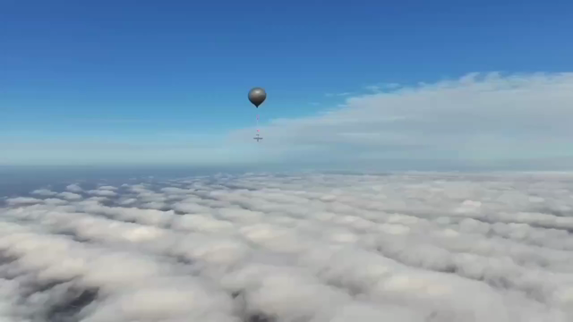 video showing a US made hornet drone being lifted by a weather balloon-like balloon and then launching from height. Video includes various phases of the flight, and strike like options. It is watermarked as from KettleTech Labs.