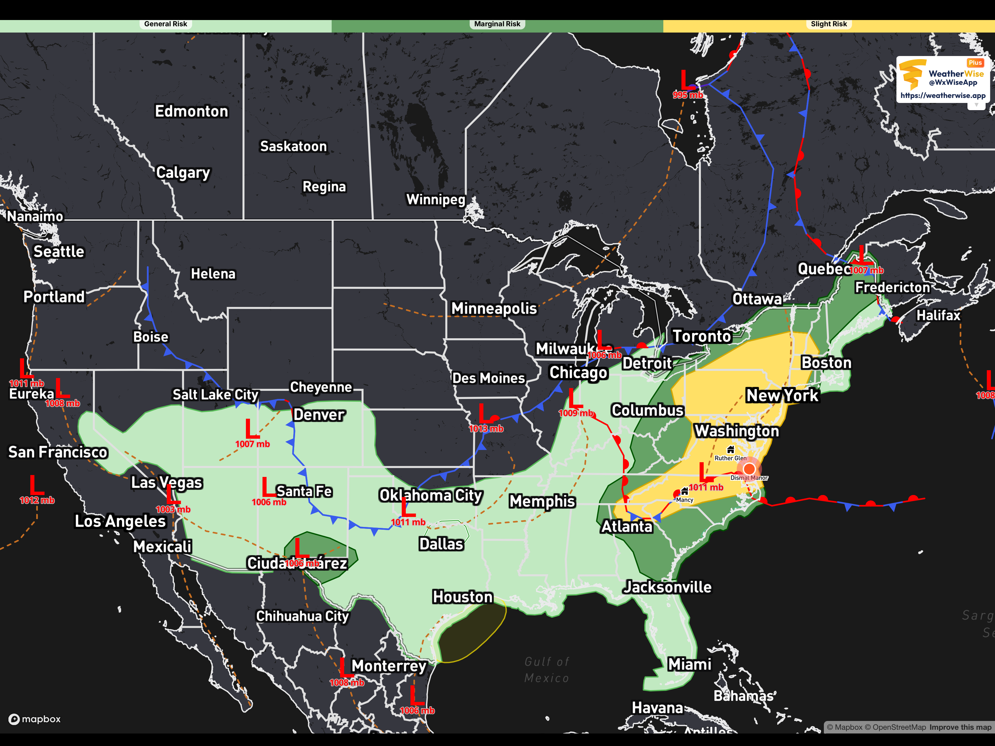And the thunderstorm forecast guidance. That yellow encompasses Dismal Manor and surrounding Dismal DOminion. We’re in the spin zone.