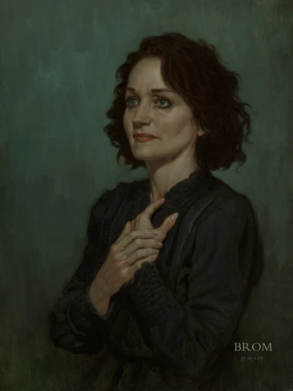 painting of a woman who is stunningly haunted, by Brom and titled Laurie Lee (2016)
