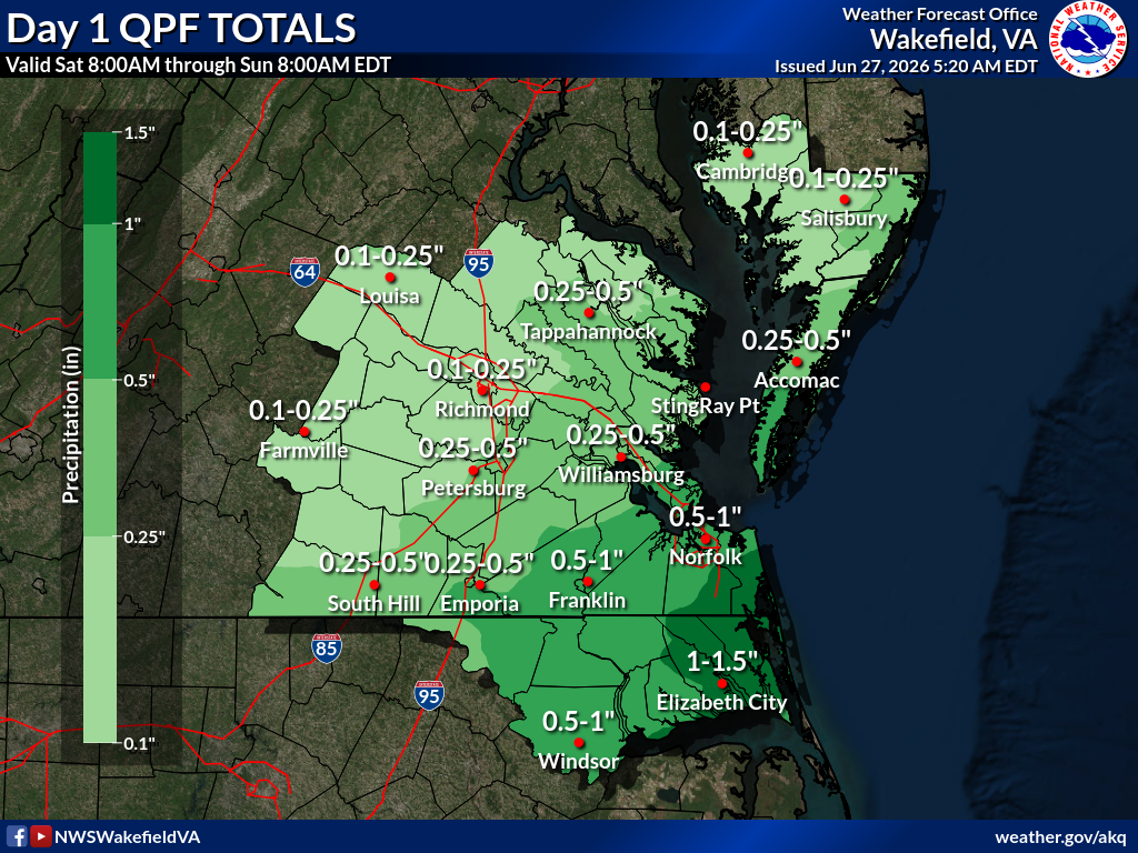 Where the boffins and their models think the rain will be. Low country from Cape Henry south to the Sound are wettest guidance.
