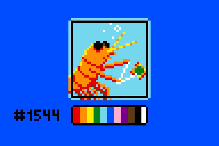 Pixel art of a shrimp trying to do a cool yoyo trick.
