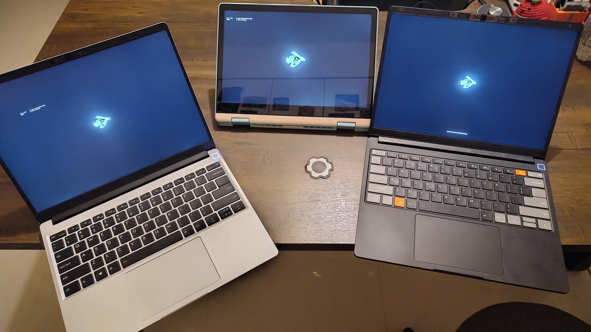 Framework Laptop 13 (Intel Core Ultra Series 1), Framework Laptop 12 (13th Gen Intel Core), Framework Laptop 13 Pro (Intel Core Ultra Series 3) all booting coreboot.