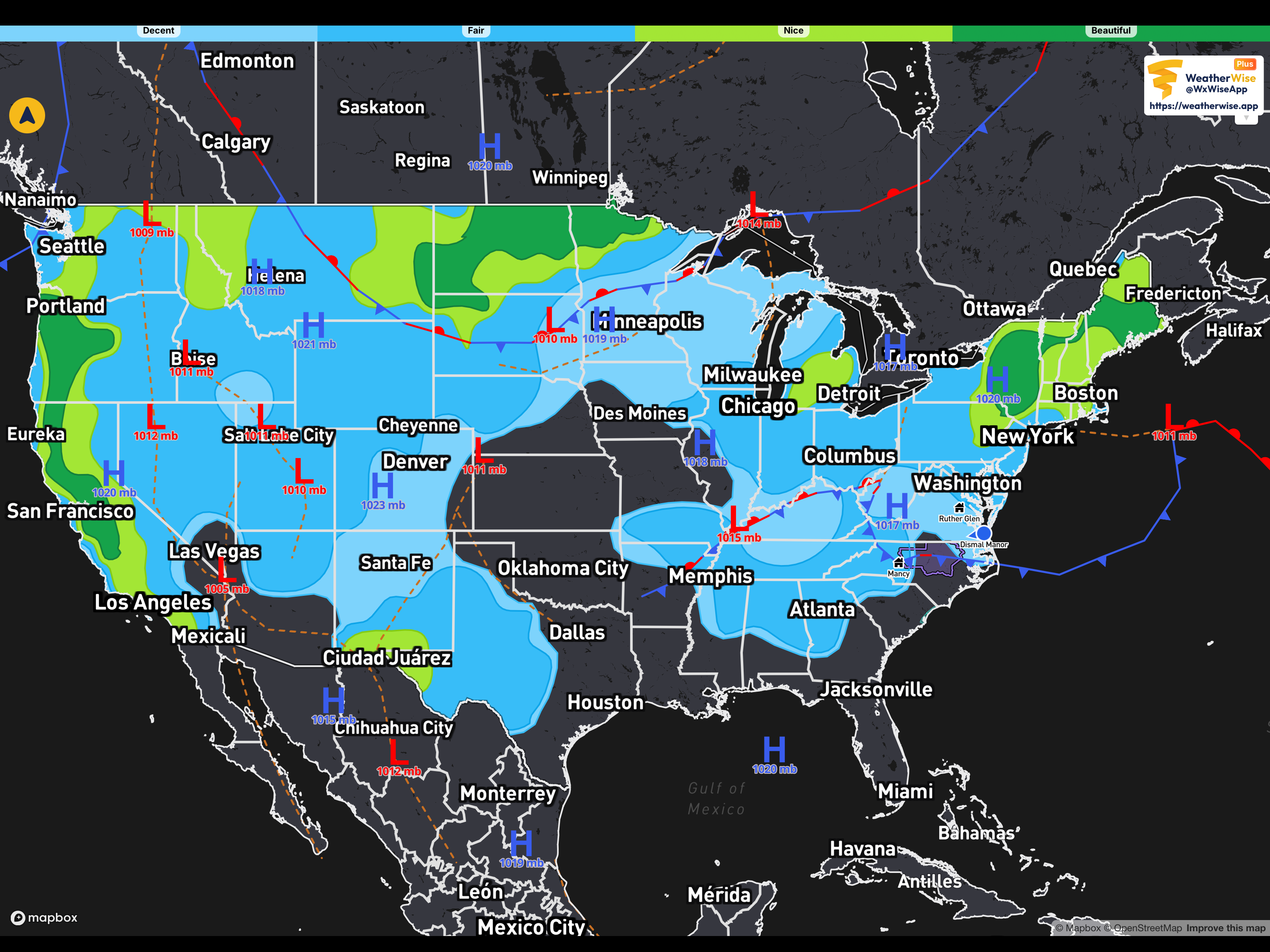 Conditionally nice weather over much of the country Wednesday. But not the southeast coast and Gulf Coast.