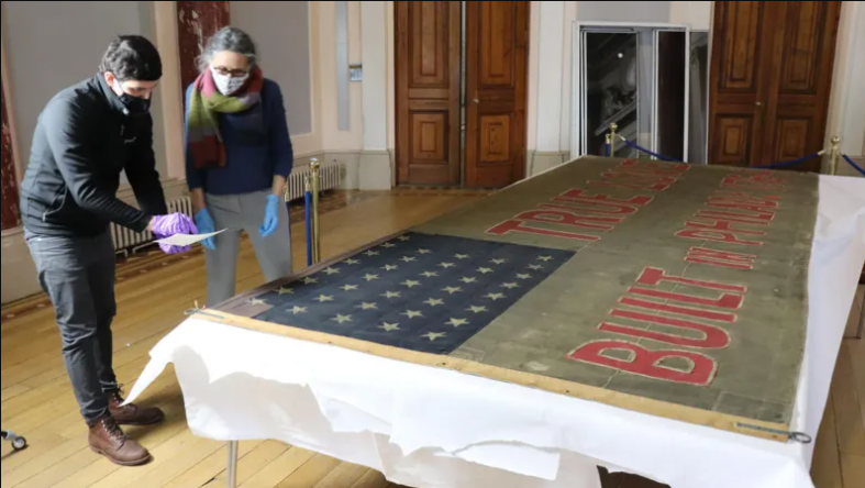 The Truelove flag during conservation work