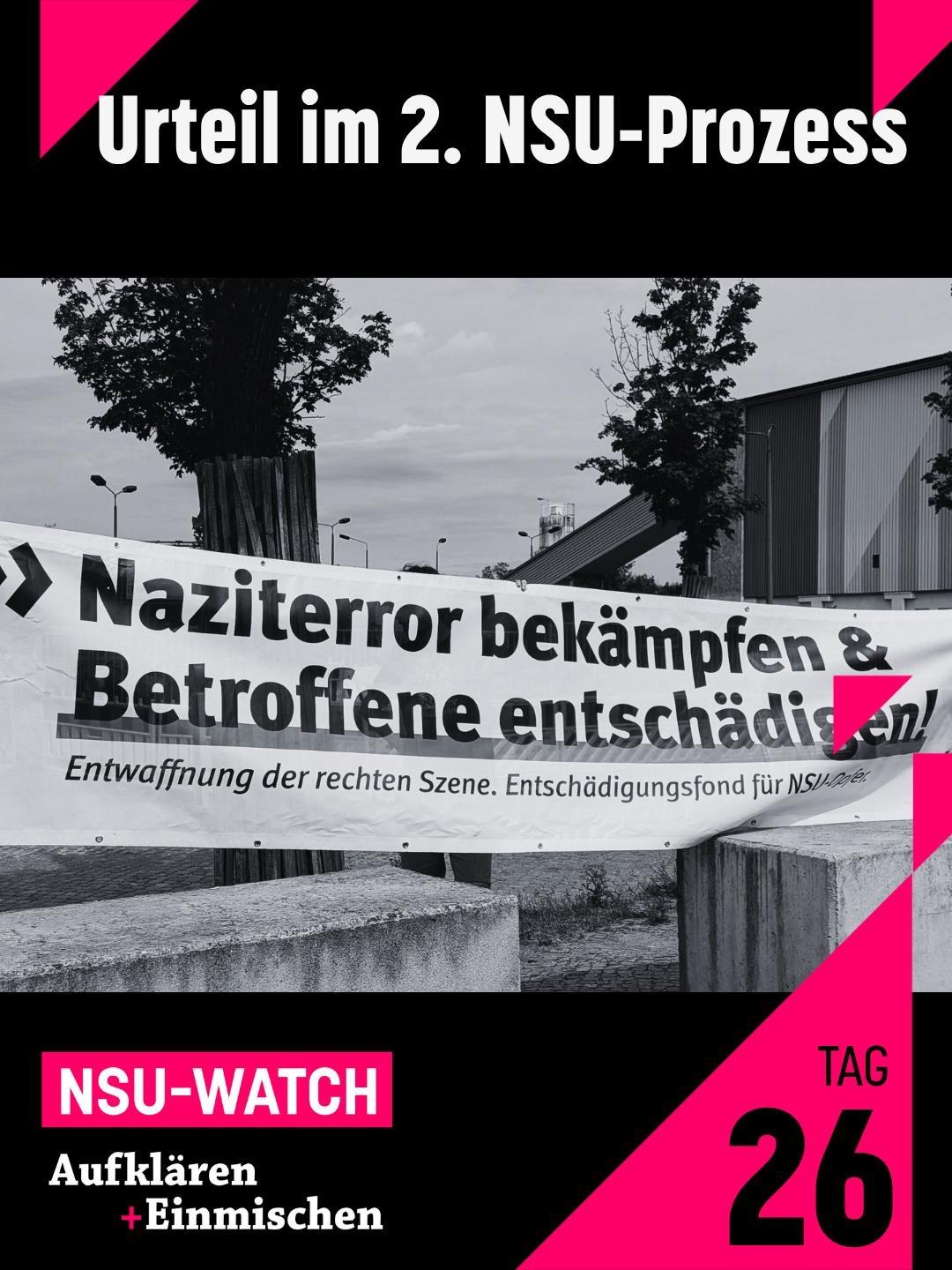 Share Pic: "Urteil im 2. NSU-Prozess - Tag 26" mit Foto von transoarent "Naziterror bekämpfne & Betroffene entschädigen"