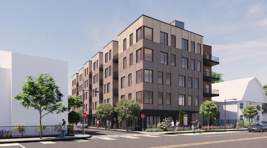 Rendering of 5-story apartment building by Monte French