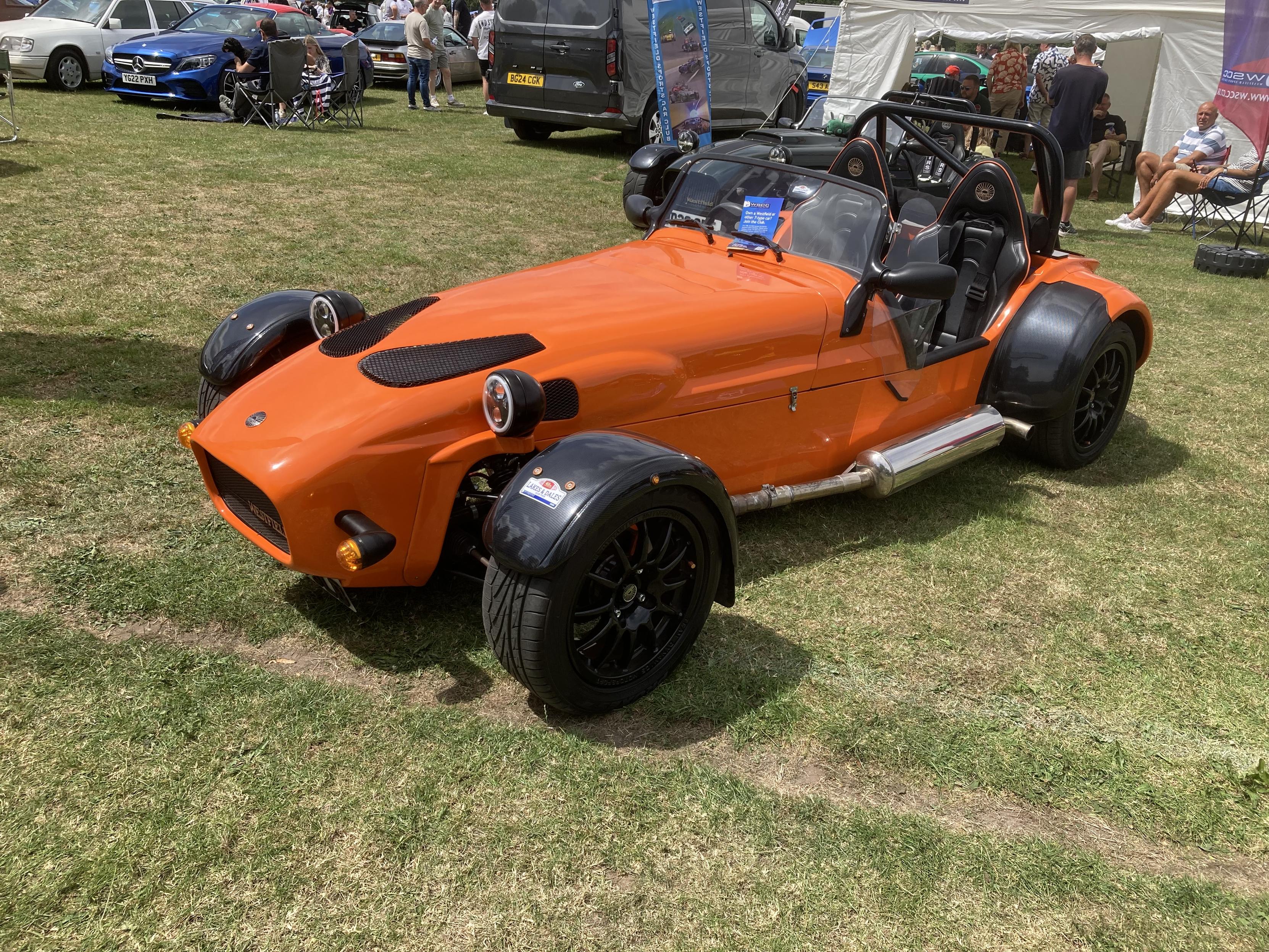 Orange Westfield roadster, front quarter view