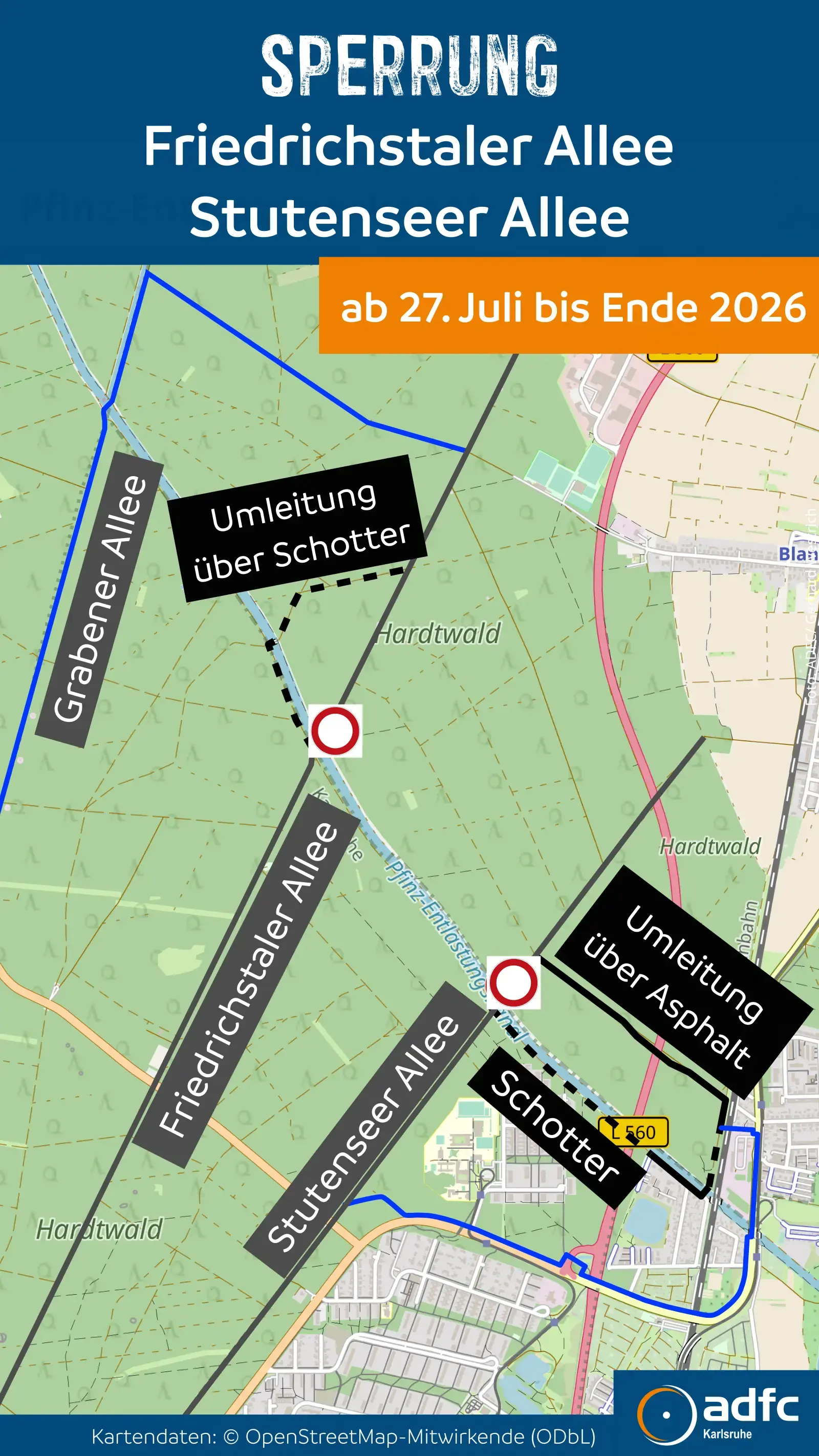 Karte mit Umleitungen und Alternativen