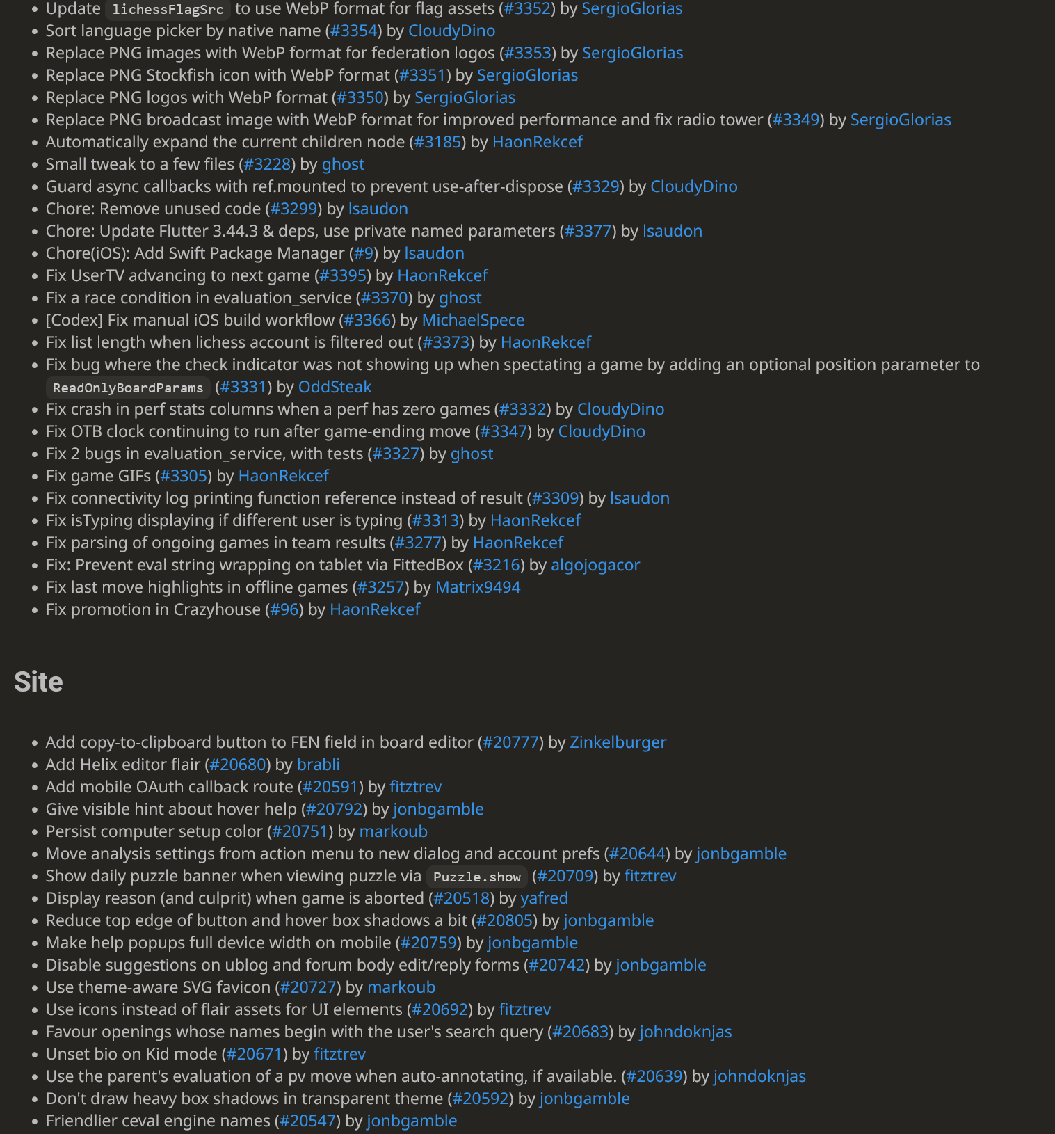 Screenshot of Lichess Changelog July 2026. Part 2. Full changelog at: https://lichess.org/changelog#july-2026