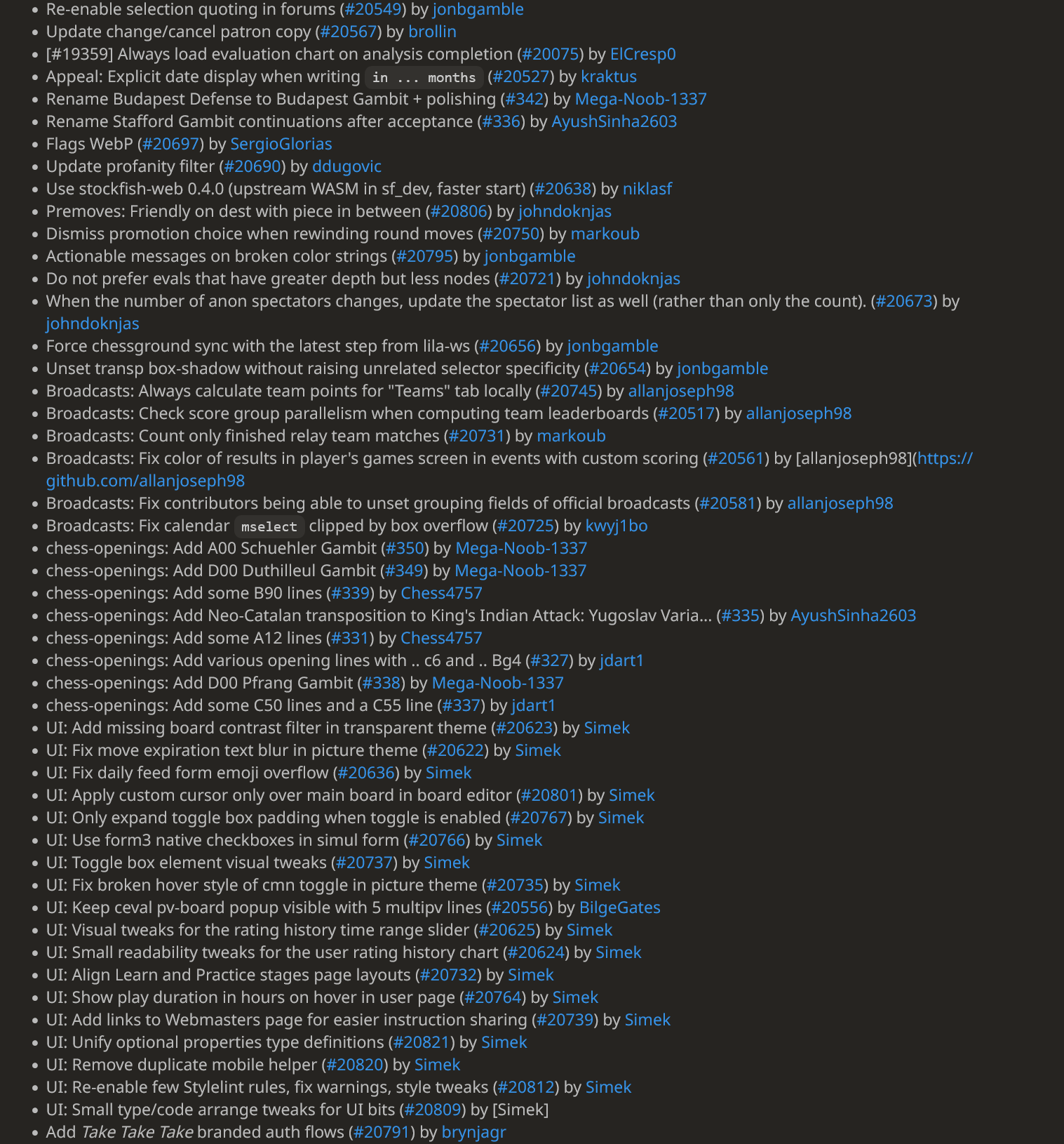 Screenshot of Lichess Changelog July 2026. Part 3. Full changelog at: https://lichess.org/changelog#july-2026